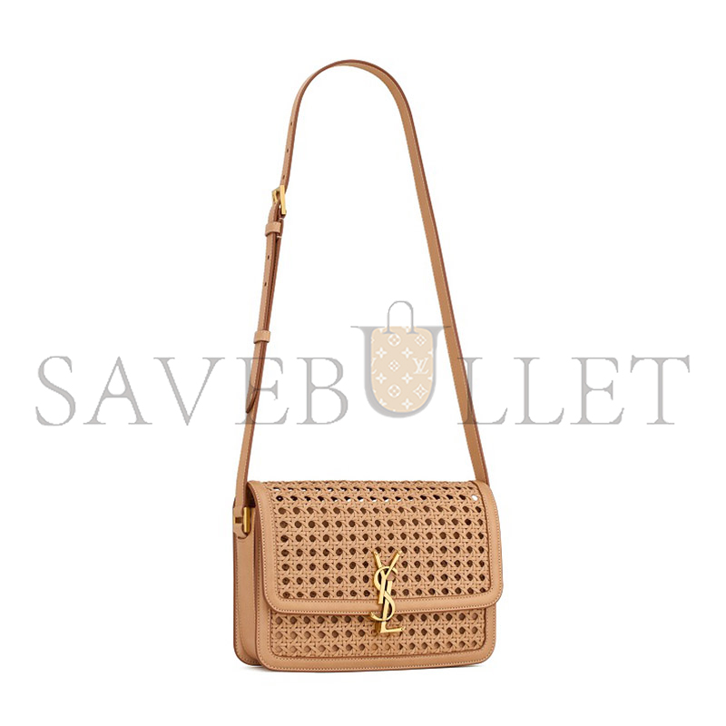 YSL SOLFERINO MEDIUM SATCHEL IN WICKER AND LEATHER 634305 (23*16*6cm)